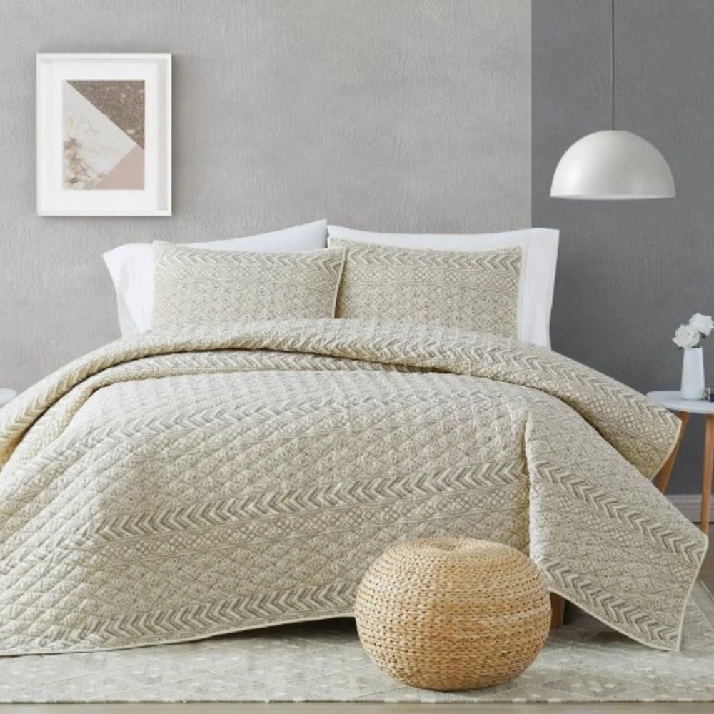 BROOKLYN LOOM NWT 2pc chase quilt set -cream/black -twin XL